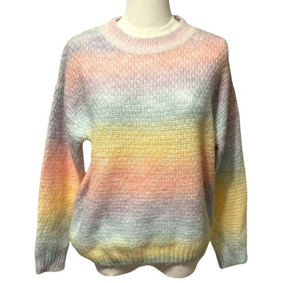 AMOLI Pastel Sherbet Sweater | Fuzzy Brushed Wool Blend Rainbow Pullover S/M NWT - Picture 2 of 7